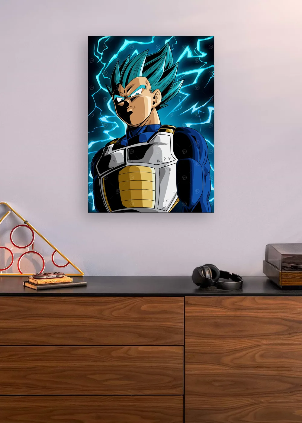 Dragon Ball Super: Retrato de Vegeta Super Saiyajin Azul em ambiente
